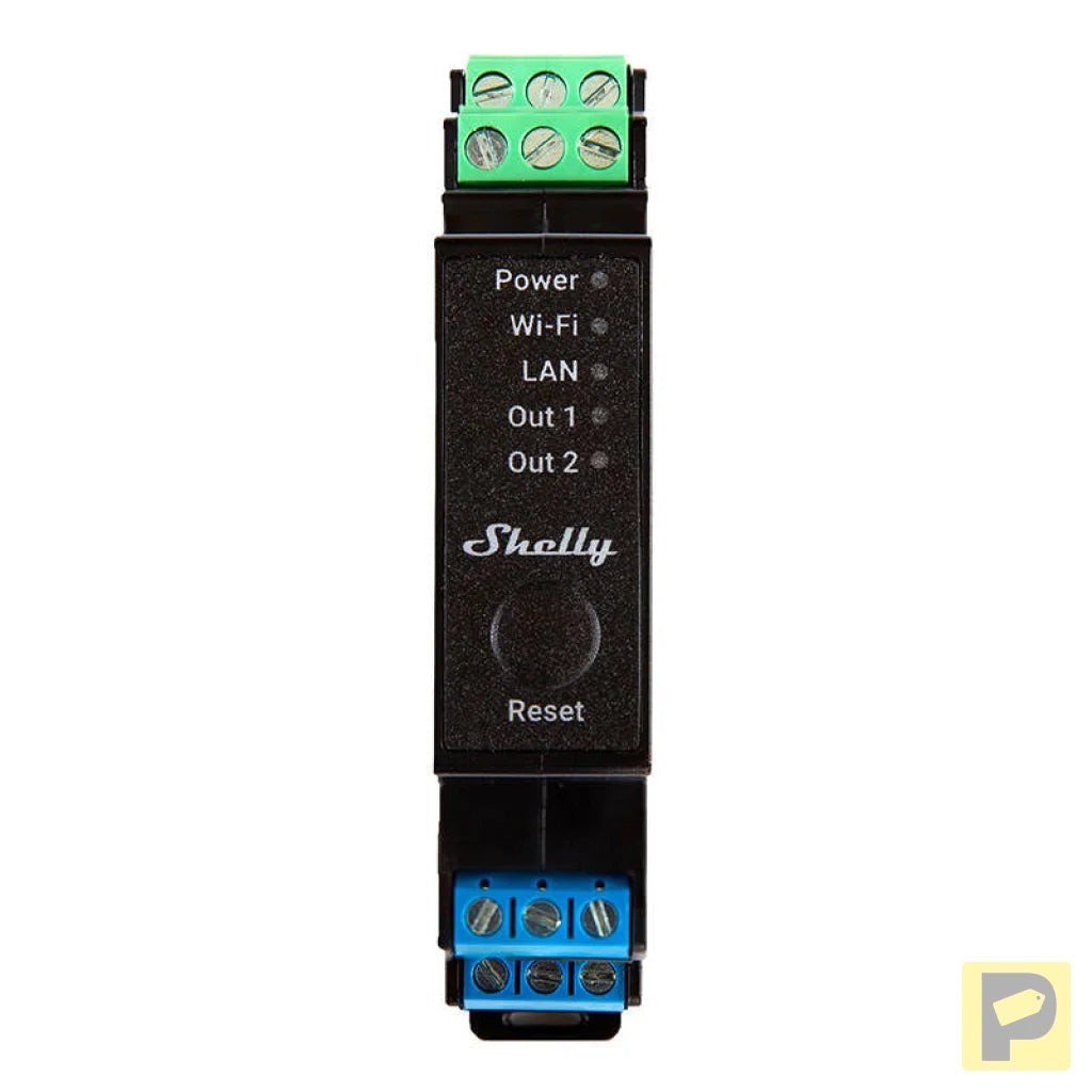 Shelly Pro 2PM DIN Rail 2-channel Relay, WiFi/LAN (Power measurement)