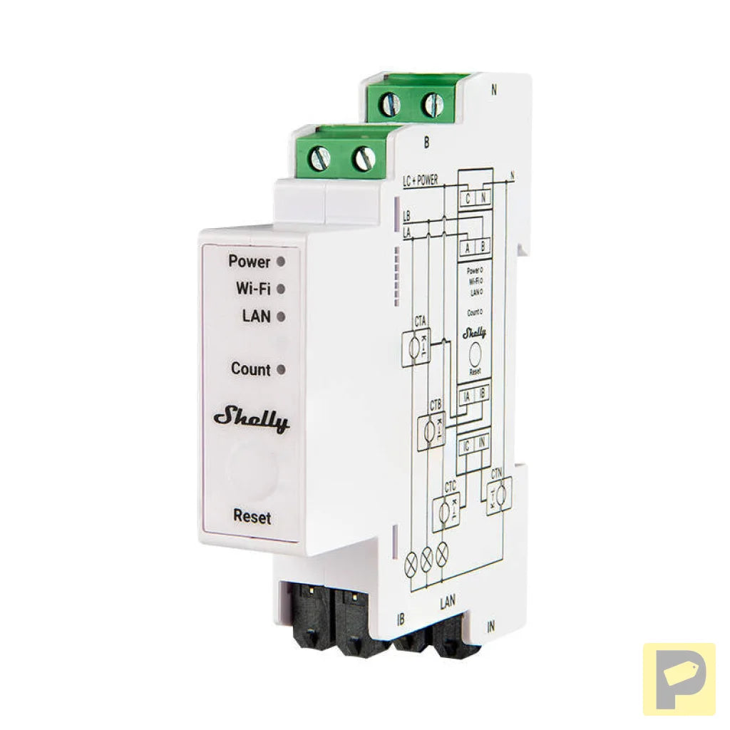 Shelly PRO 3EM 120A 2-Phase Energy Meter, WiFi/Bluetooth