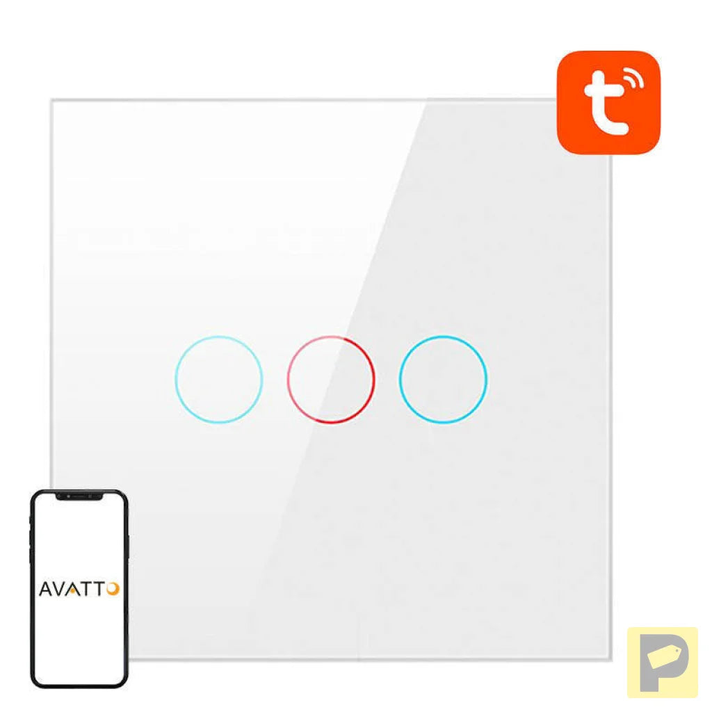 Smart Light Switch ZigBee Avatto LZTS02-EU-W3 3 Way No Neutral TUYA (white)