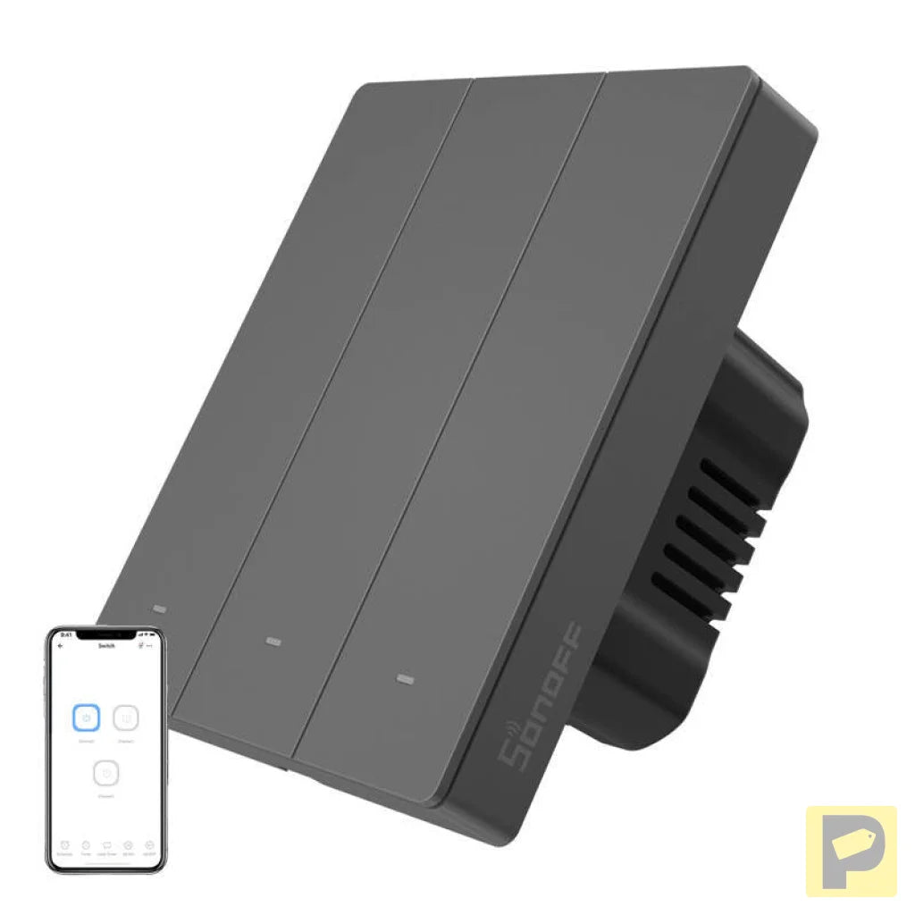 Smart WiFi wall switch SONOFF M5-3C-80 (3-channel, for frame, graphite)