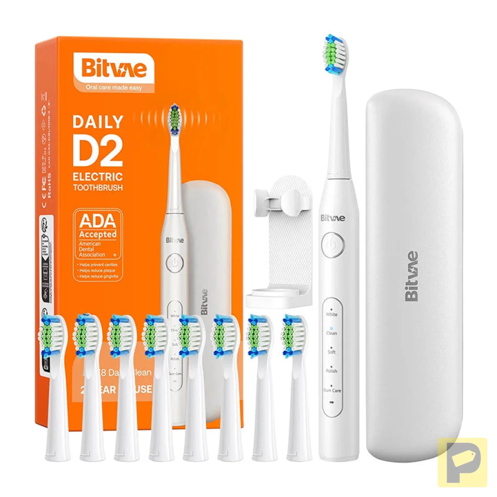 Sonic toothbrush with tips set and travel case D2 (white)