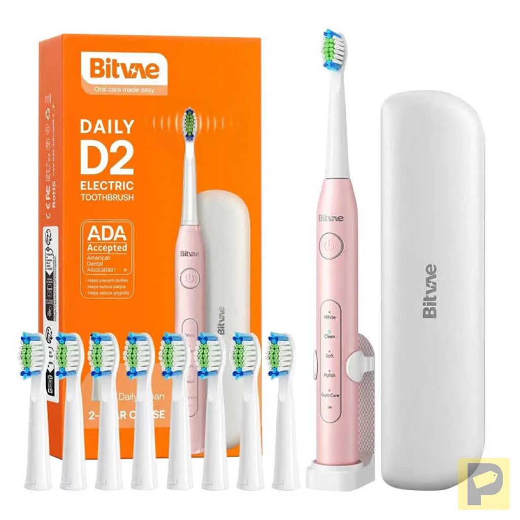 Sonic toothbrush with tips set, holder and case D2 (pink)