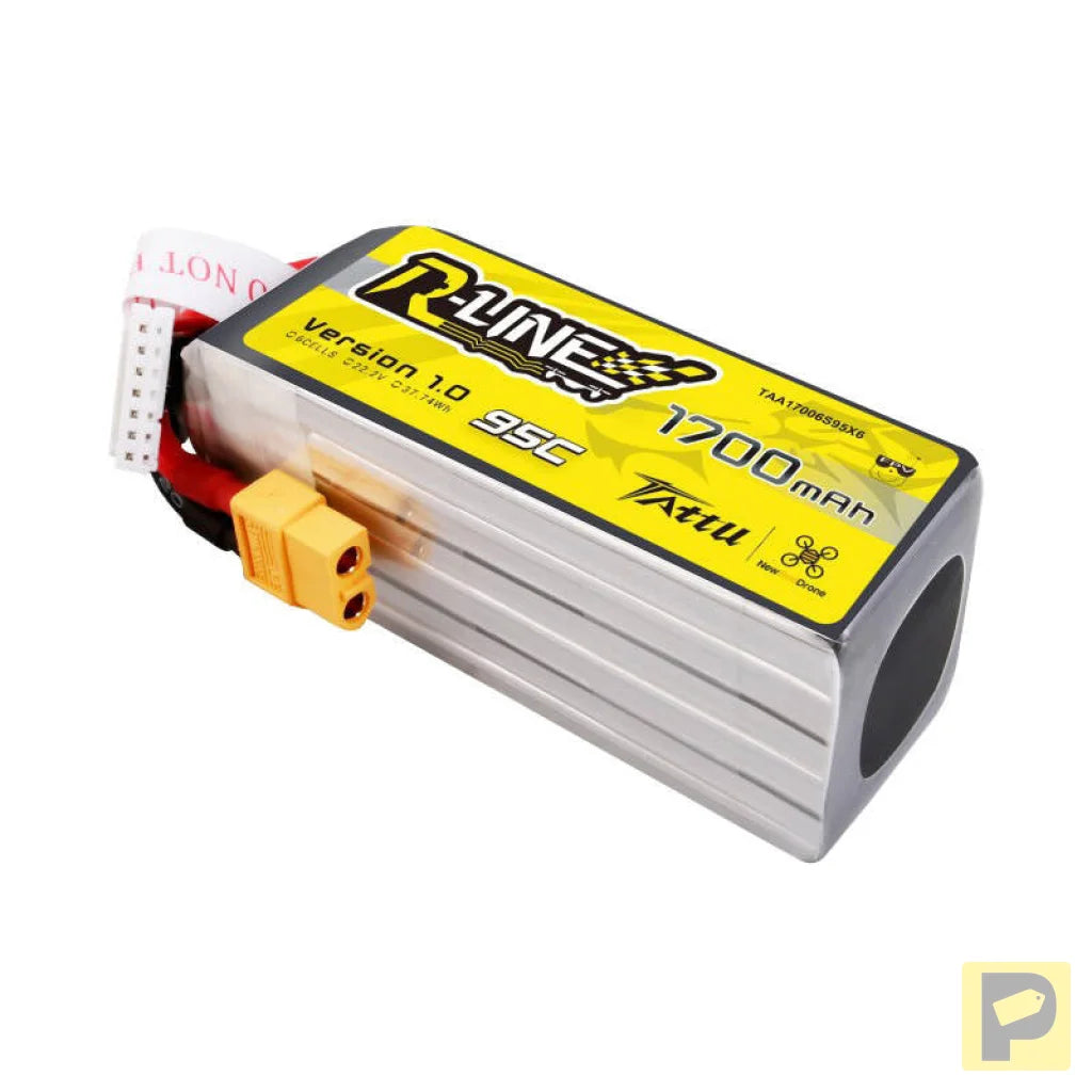 Tattu R-Line 22.2V 1700mAh 6S 95C Lipo Battery with XT60 Plug