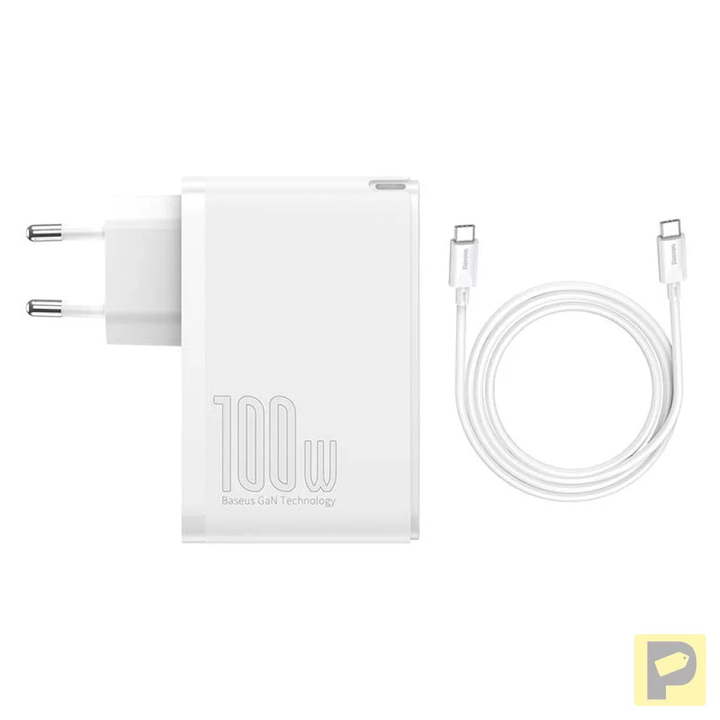 Travel Charger Baseus GaN2 Pro Quick  2x USB + 2x USB-C, 100W, EU (white)