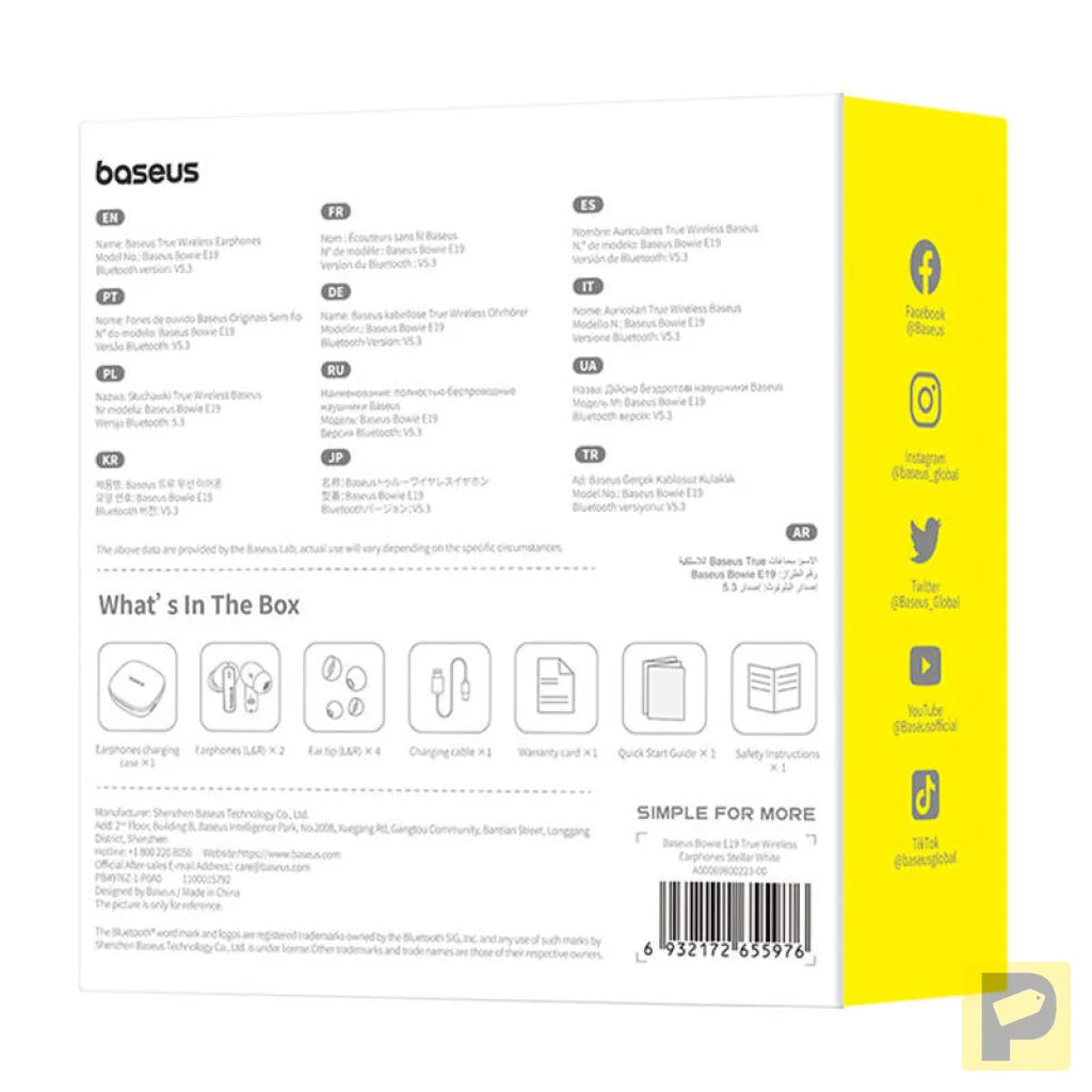 TWS Baseus Bowie E19 Headphones (white)