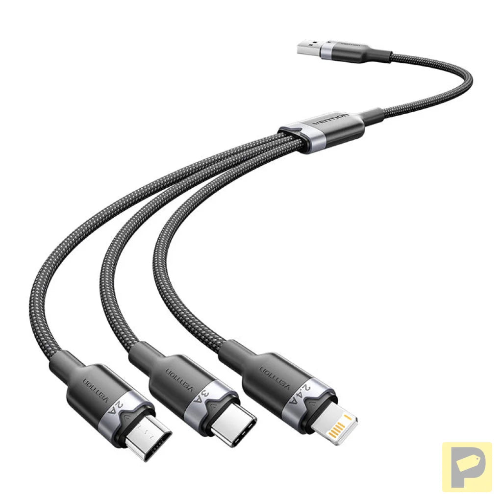 USB 2.0 A male to 3-in-1 USB-C, Lightning and Micro-B male cable Vention 3A CTPBG 1.5m