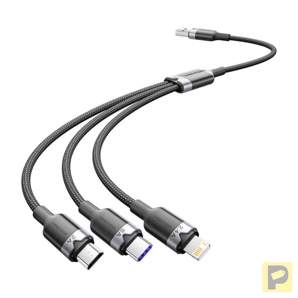 USB 2.0 A to 3-in-1 6A cable Vention CTRBG 1.5M (black)
