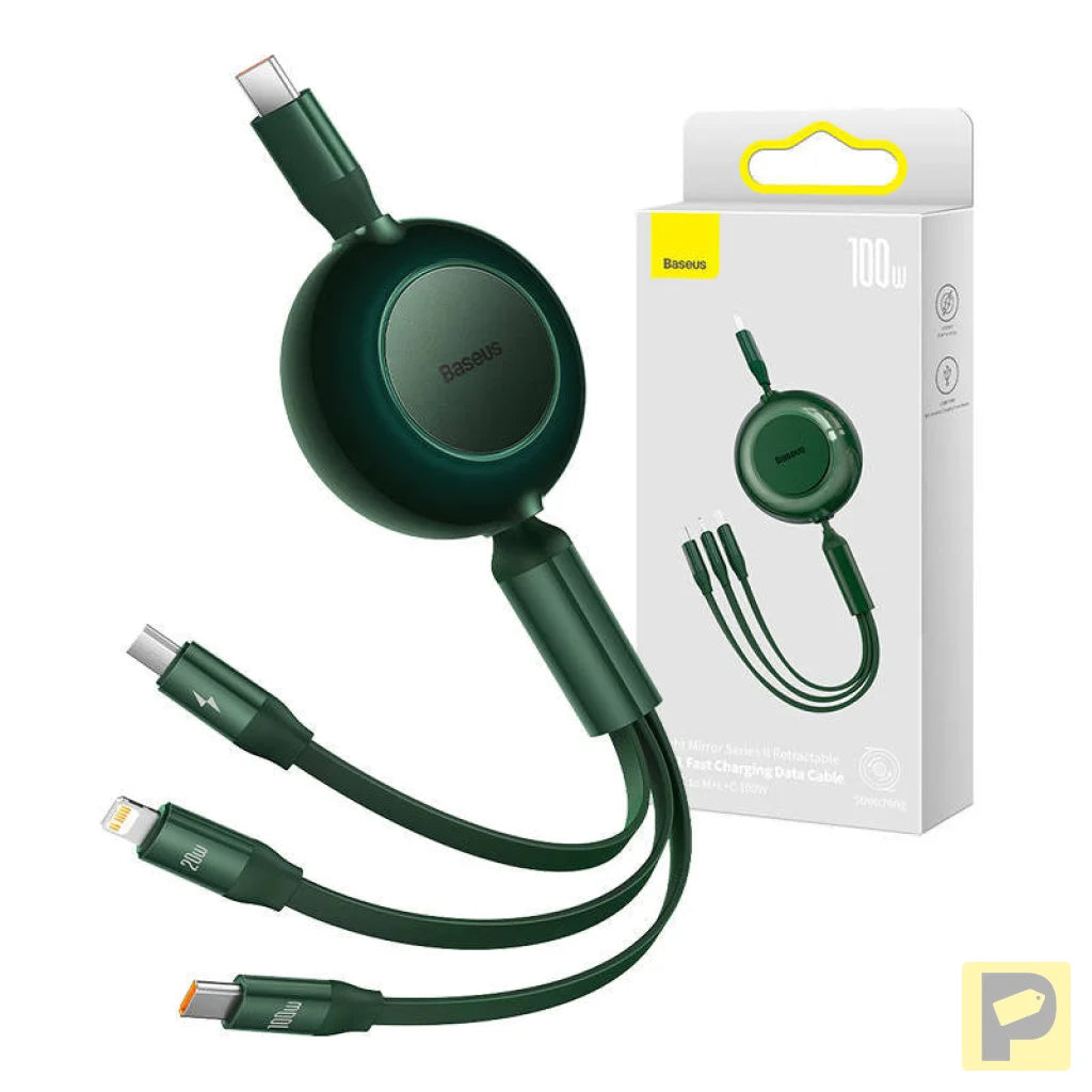 USB-C 3-in-1 cable Baseus Bright Mirror 4 for micro USB / USB-C / Lightning 100W / 3.5A 1.1m (Green)