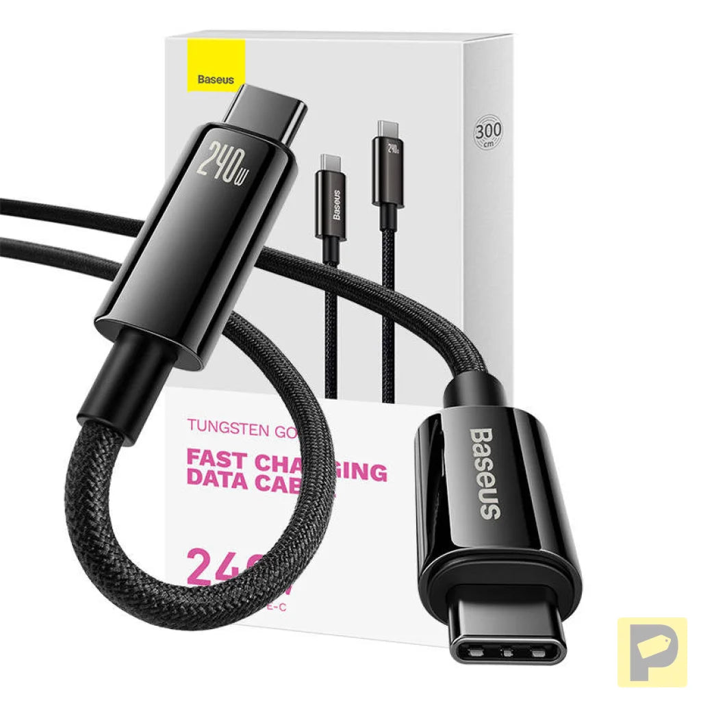 USB-C to USB-C cable Baseus Tungsten Gold 240W 3m (black)
