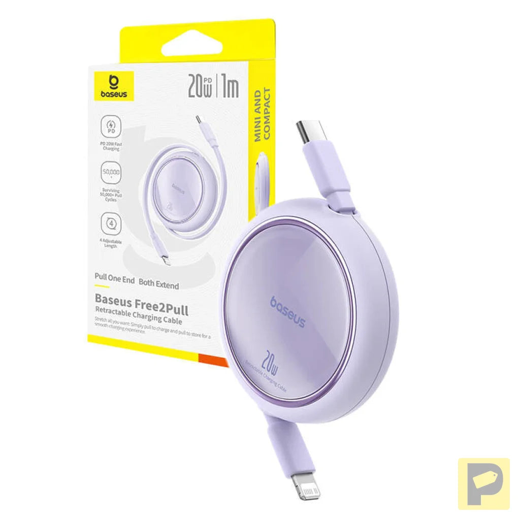USB Cable Baseus Free2Pull USB-C to iP 20W 1m (purple)