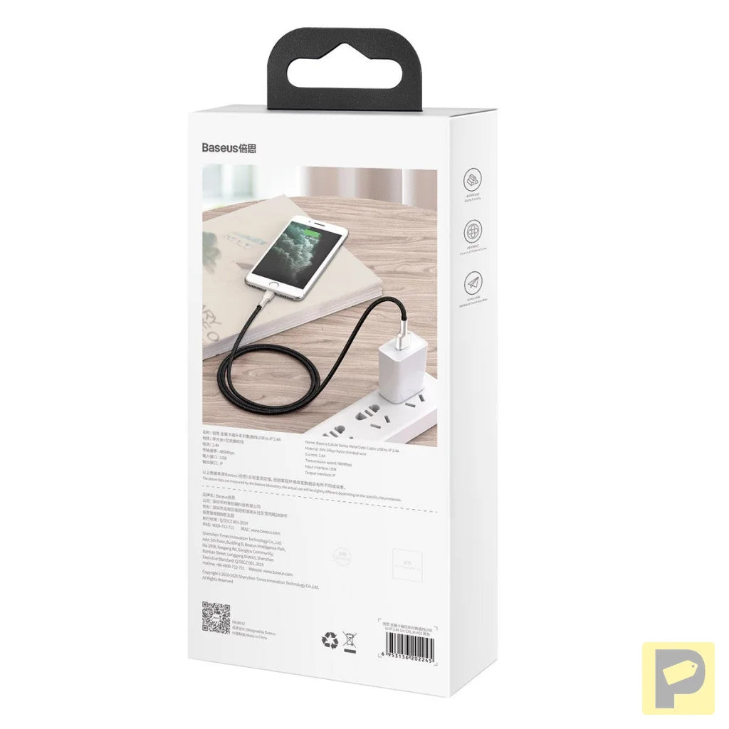 USB cable for Lightning Baseus Cafule, 2.4A, 1m (black)