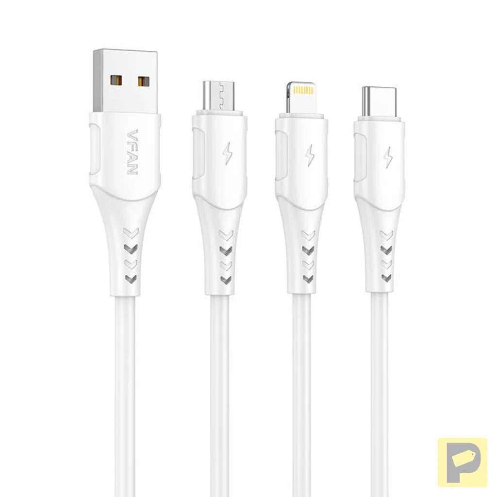 USB to Micro USB cable VFAN Colorful X12, 3A, 1m (white)