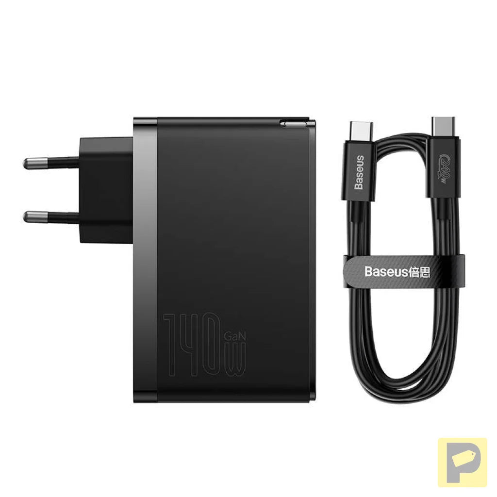 Wall charger Baseus GaN5 Pro 2xUSB-C + USB, 140W (black)