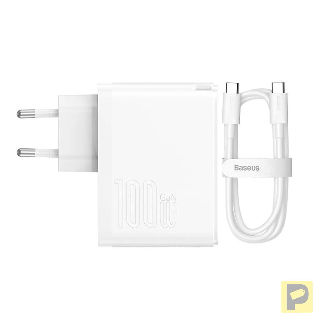 Wall charger Baseus GaN5 Pro USB-C + USB, 100W + 1m cable (white)