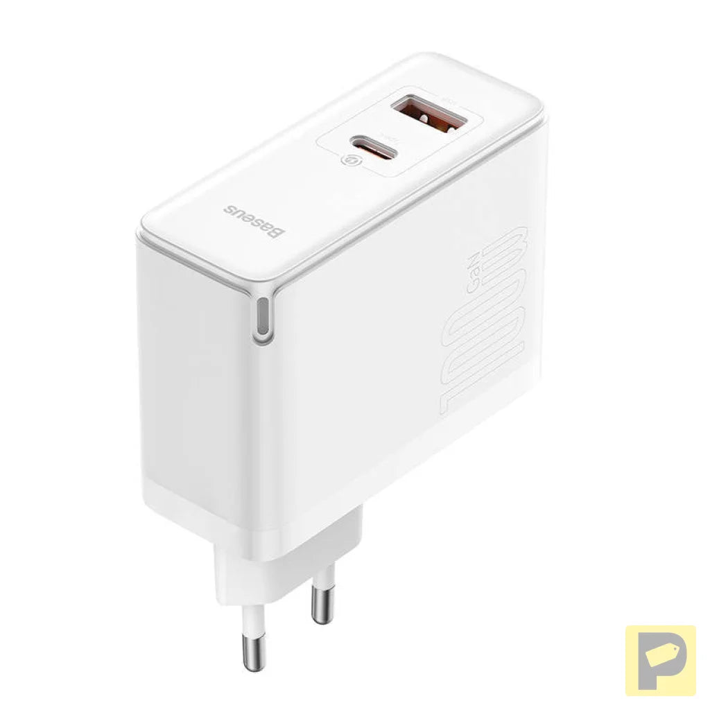 Wall charger Baseus GaN5 Pro USB-C + USB, 100W + 1m cable (white)