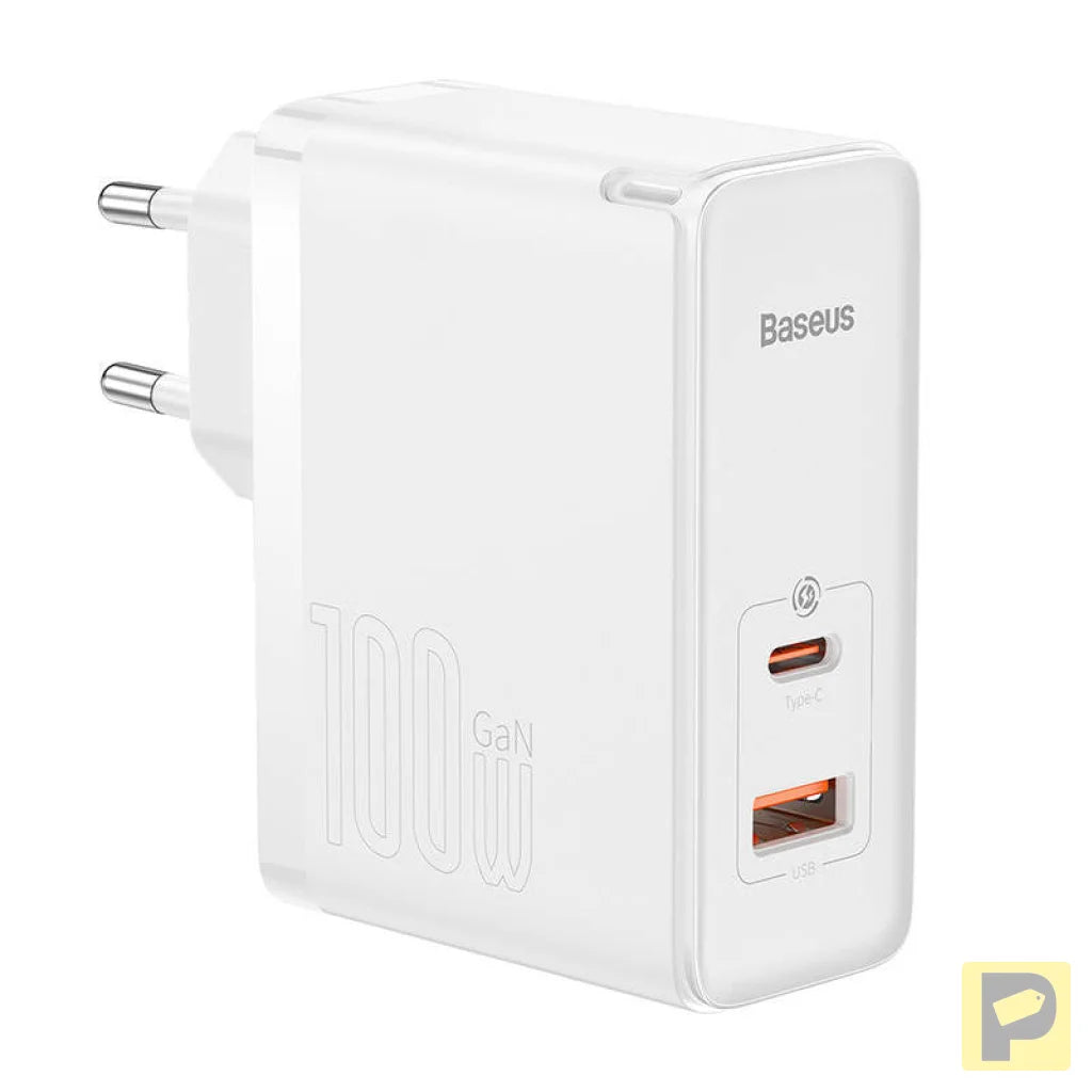 Wall charger Baseus GaN5 Pro USB-C + USB, 100W + 1m cable (white)
