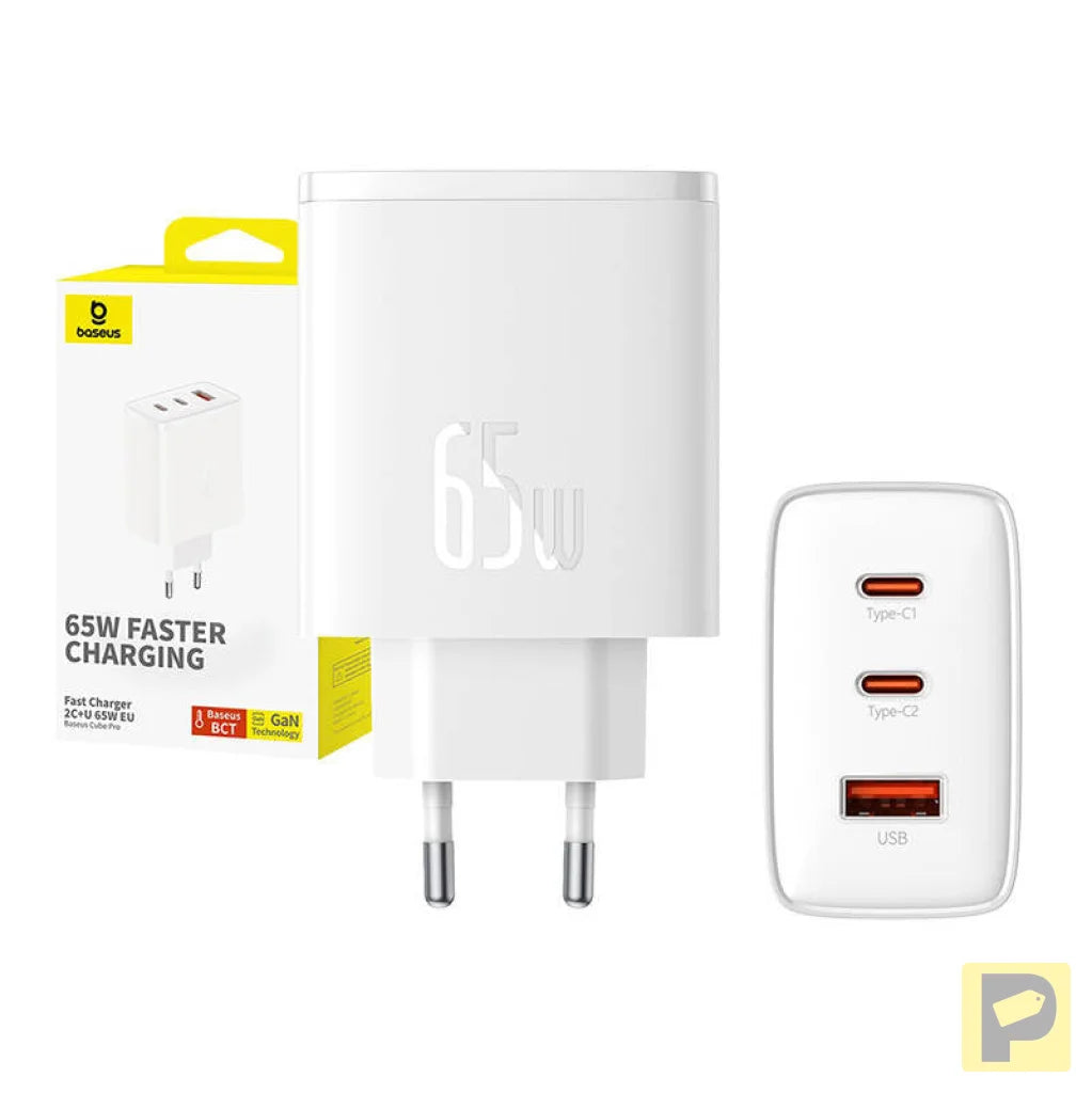 Wall charger Baseus OS-Cube Pro 2xUSB-C + USB, 65W (white)