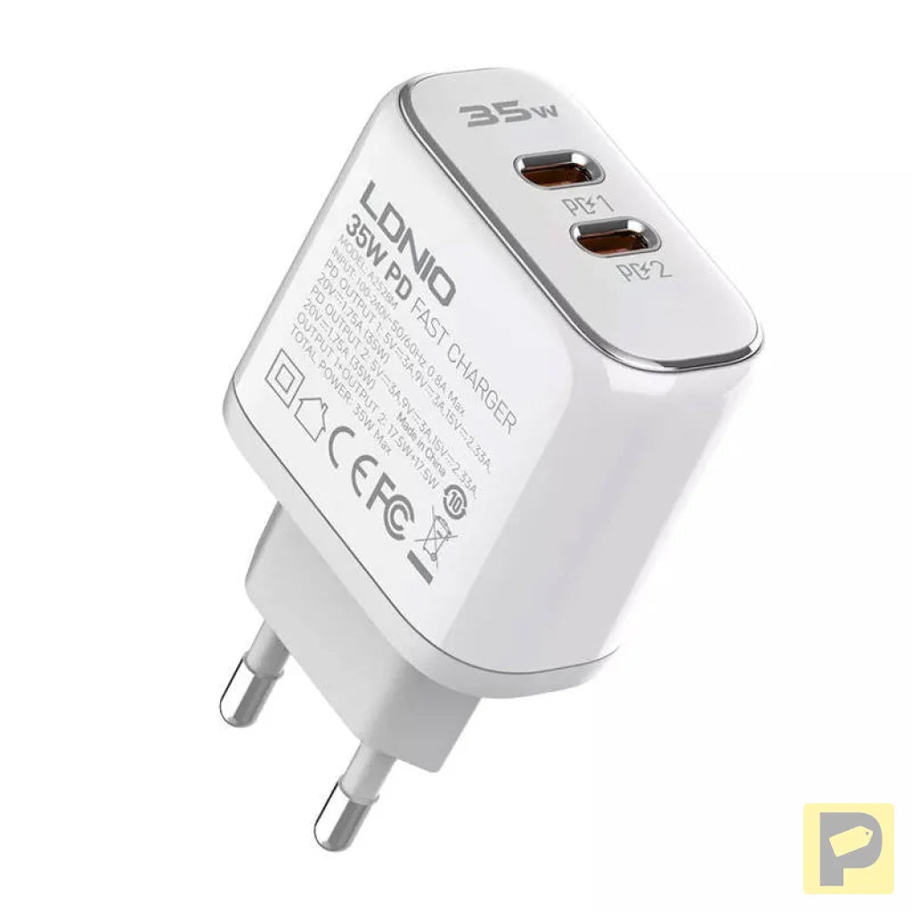 Wall charger LDNIO A2528M 2USB-C for Apple + USB-C - Lightning Cable
