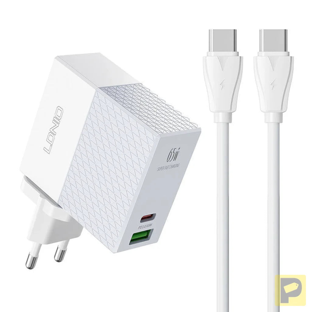 Wall charger LDNIO A2620C USB, USB-C 65W + USB-C - USB-C cable