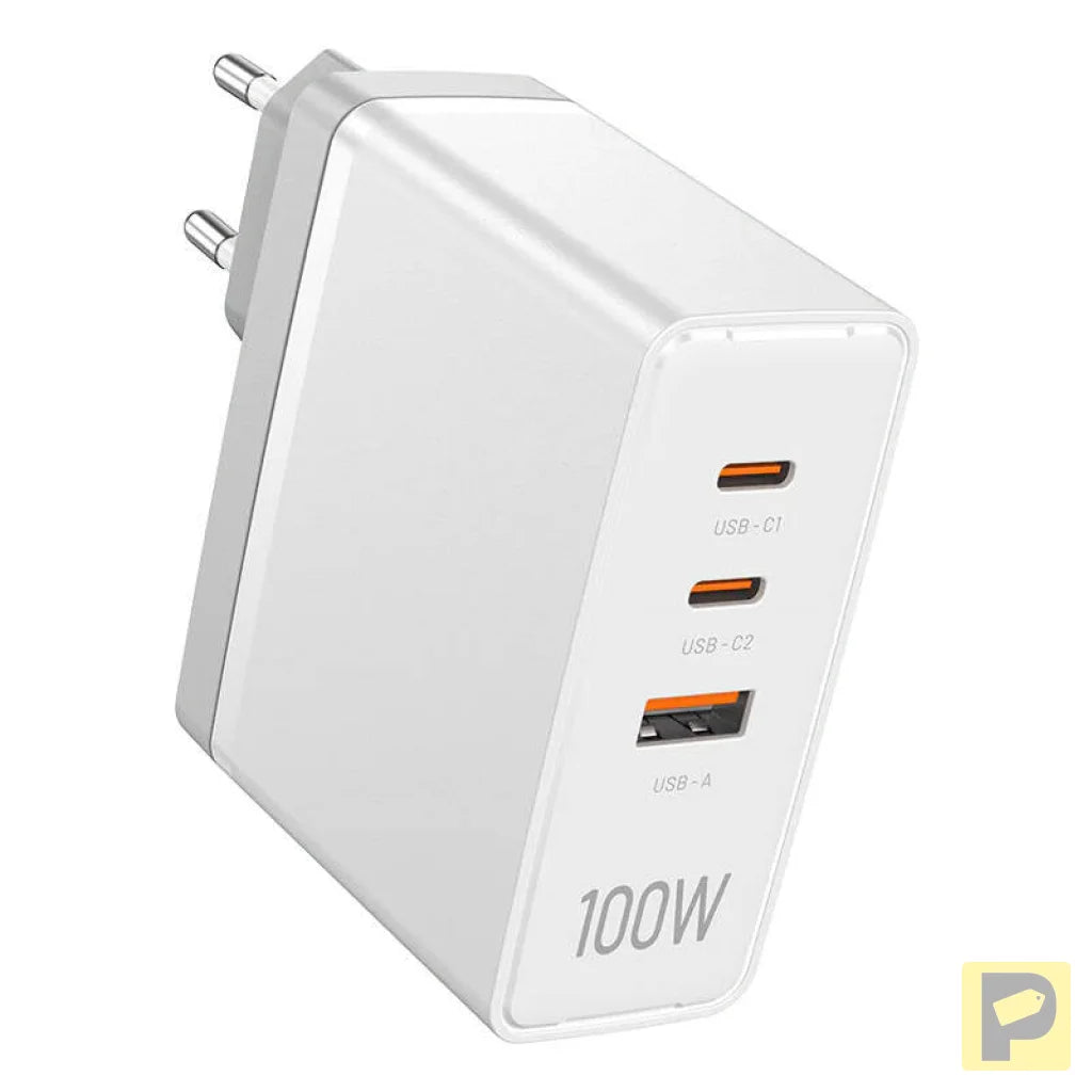 Wall charger, Vention, FEGW0-EU, 2xUSB-C, USB- A, 100W/100W/30W, GaN (white)
