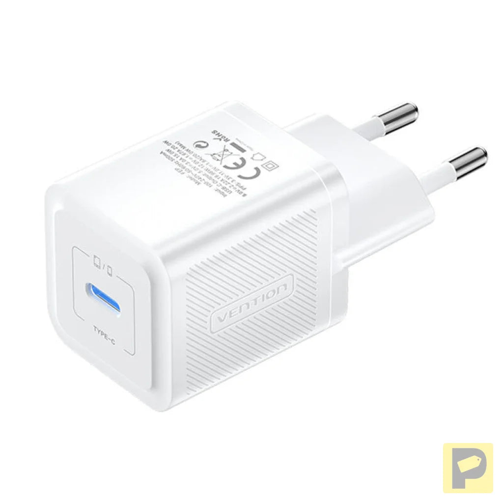 Wall charger, Vention, FEPW0-EU, USB-C, 20W, GaN (white)