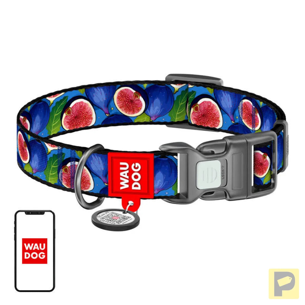 Waudog "Fig" nylon dog collar with QR code, size S