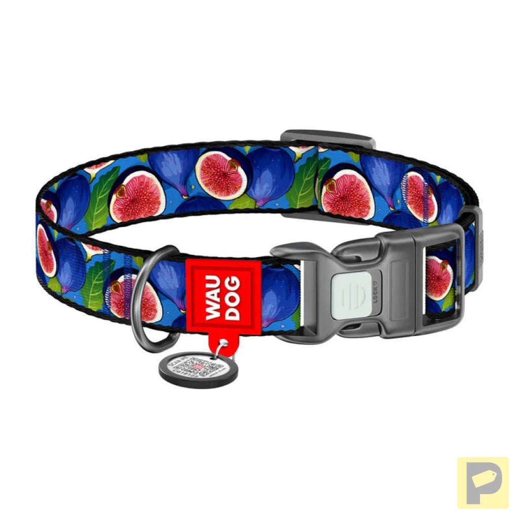 Waudog "Fig" nylon dog collar with QR code, size S