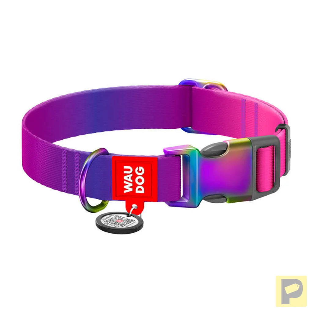 Waudog gradient nylon dog collar with QR code, purple , size M