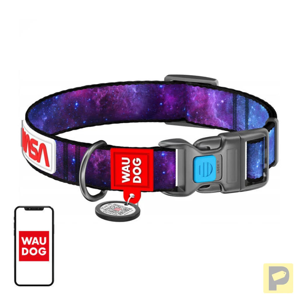 Waudog "NASA21" nylon dog collar with QR code, size M, width 20 mm