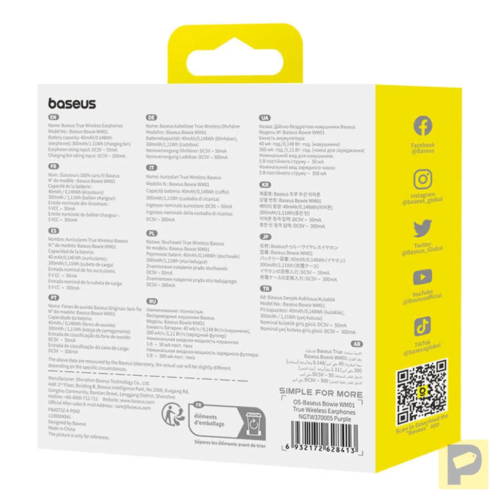 Wireless Earphones Baseus Bowie WM01(Purple)