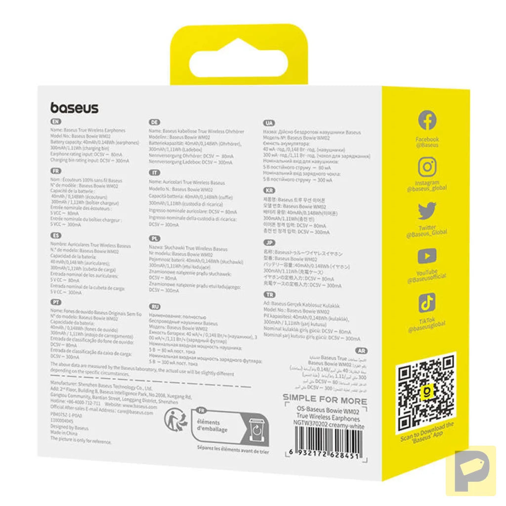 Wireless headphones Baseus Bowie WM02 TWS, Bluetooth 5.0 (white) OS