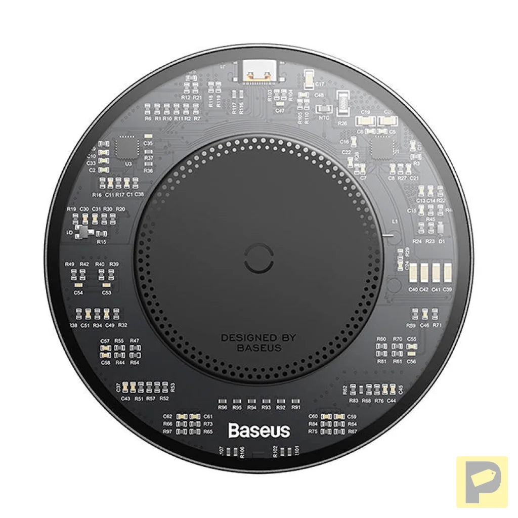 Wireless Qi inductive charger Baseus Simple 2, 15W with USB-C to USB-C cable (black)