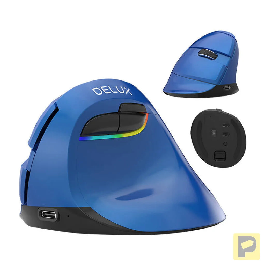 Wireless Vertical Mouse Delux M618Mini BT4.0 + 2.4Ghz 4000DPI RGB (blue)