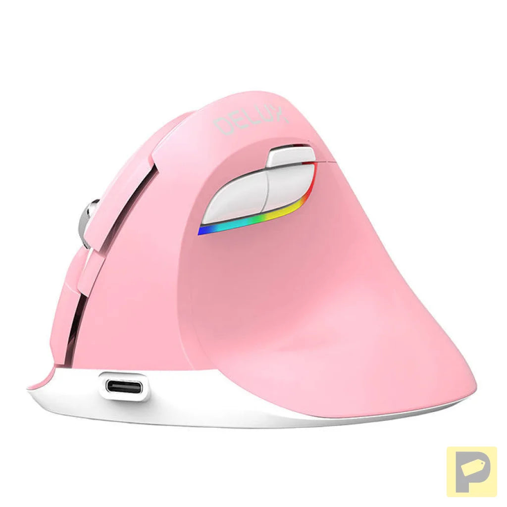 Wireless Vertical Mouse Delux M618Mini DB BT+2.4G 2400DPI (pink)